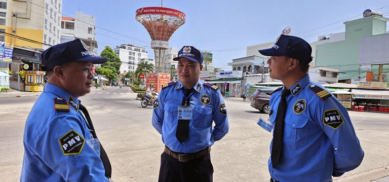 PMV security guard on duty at Duong Dong Town