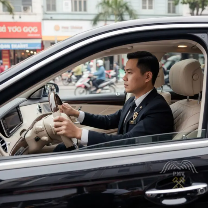 PMV Driver Performing Pre-Departure Checks for Secure Transportation Services